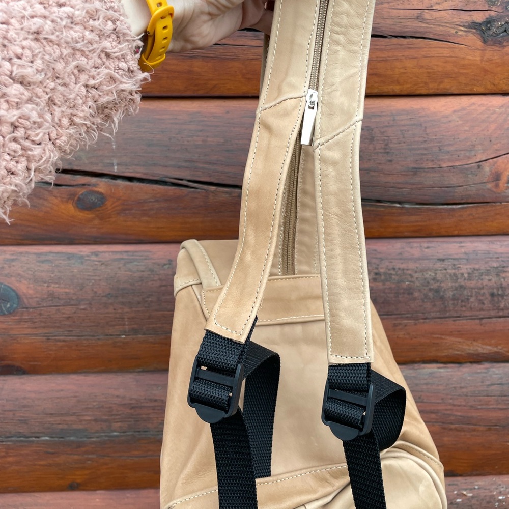 Handmade Bohemian Festival Style Tan Authentic Leather Mini Backpack - Picture 3 of 11